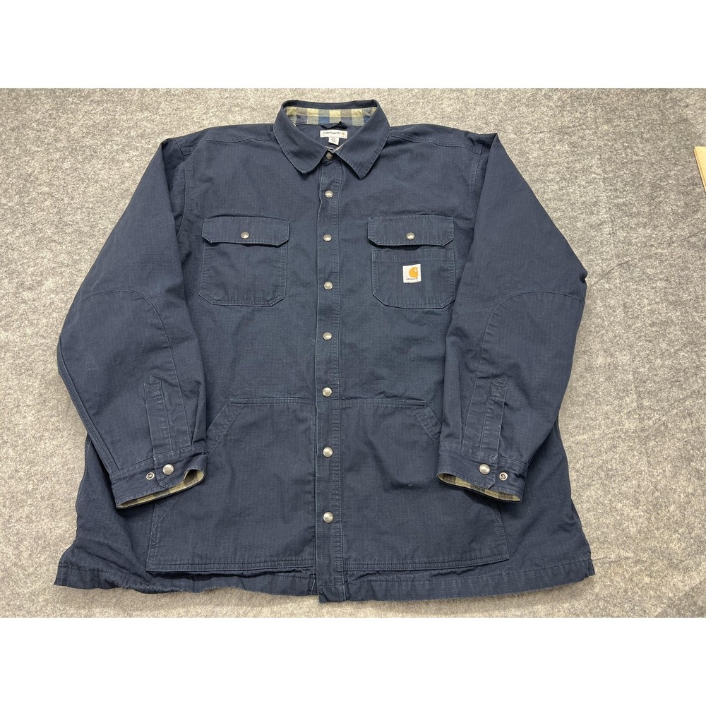 Carhartt Jacket Mens 3XLT Blue Canvas Lined Snap Front Shacket 104146 412